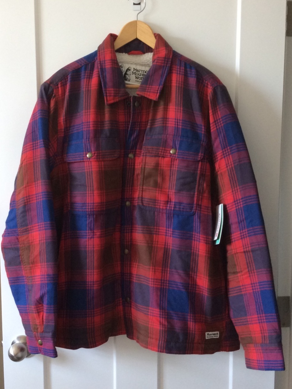 Marmot Mens button-up Sherpa Lined Flannel Shirt Jacket - Large